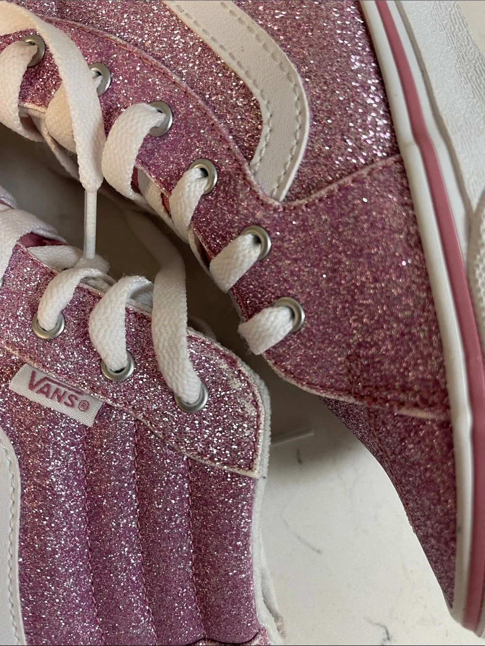 Sneakers Vans Girls Filmore Hi Zip Spring Glitter Mauve Size 5 Missy Worn 1-2x’s
